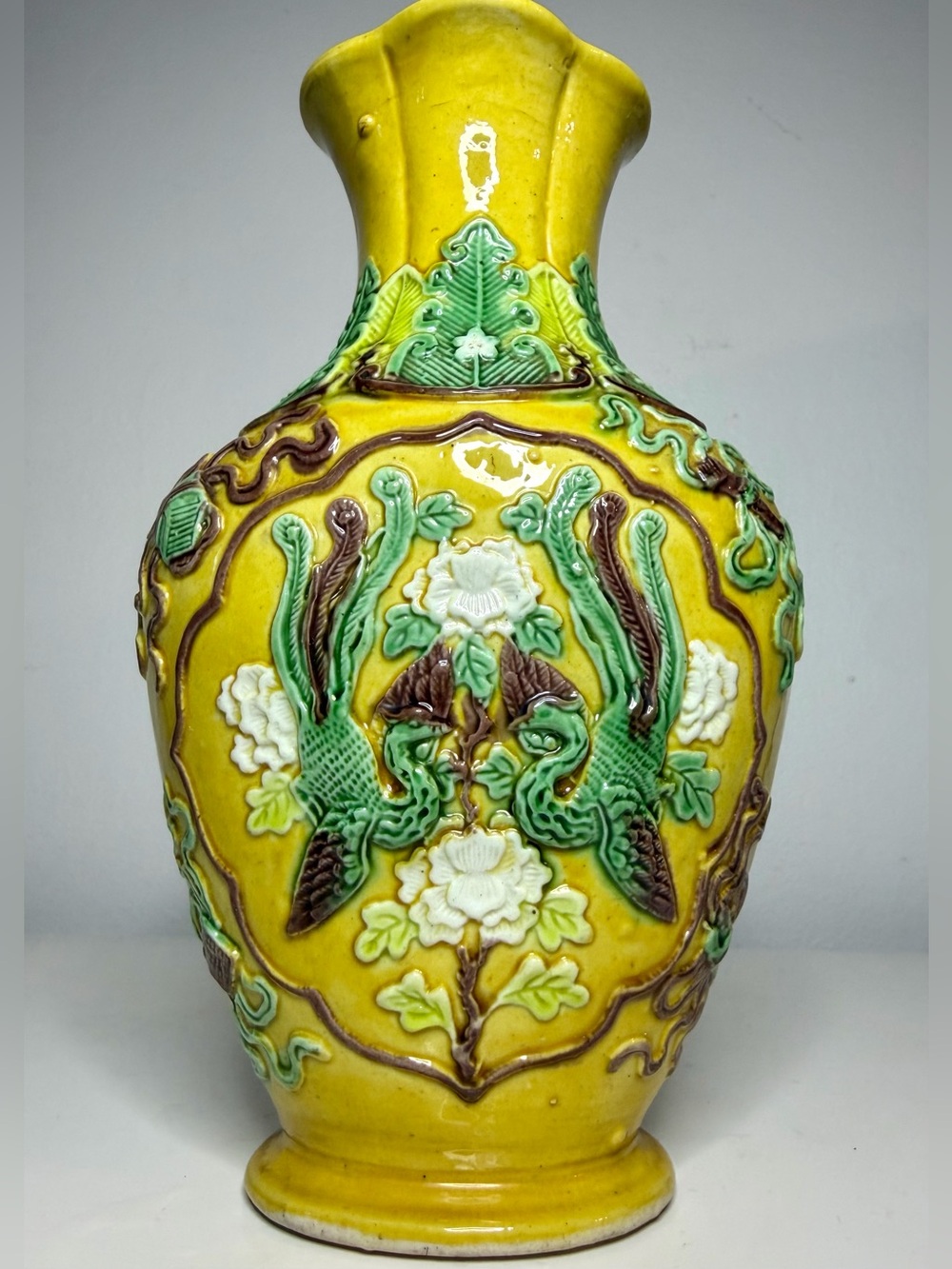 c.1930s Chinese Republic Sancai-Style
Molded Phoenix Vase